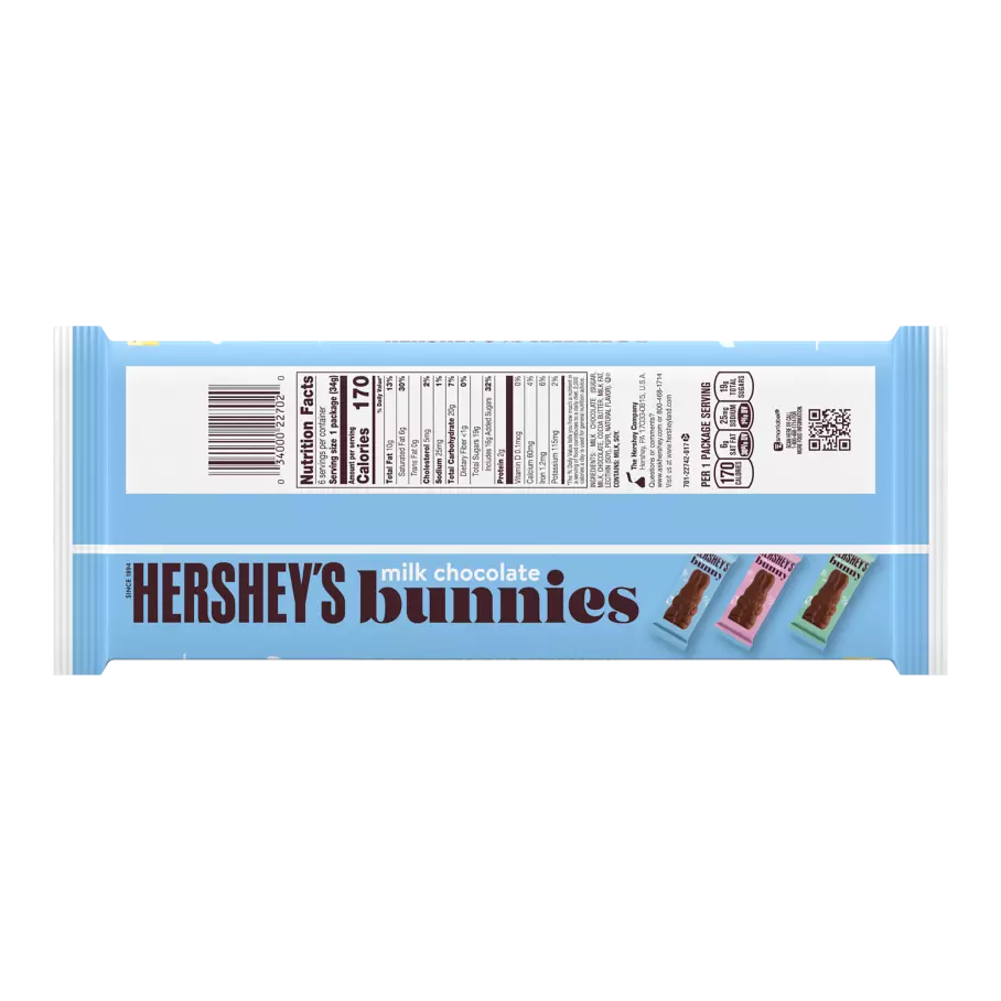 HERSHEY'S Easter Milk Chocolate Bunnies, 1.2 oz, 6 pack - Back of Package