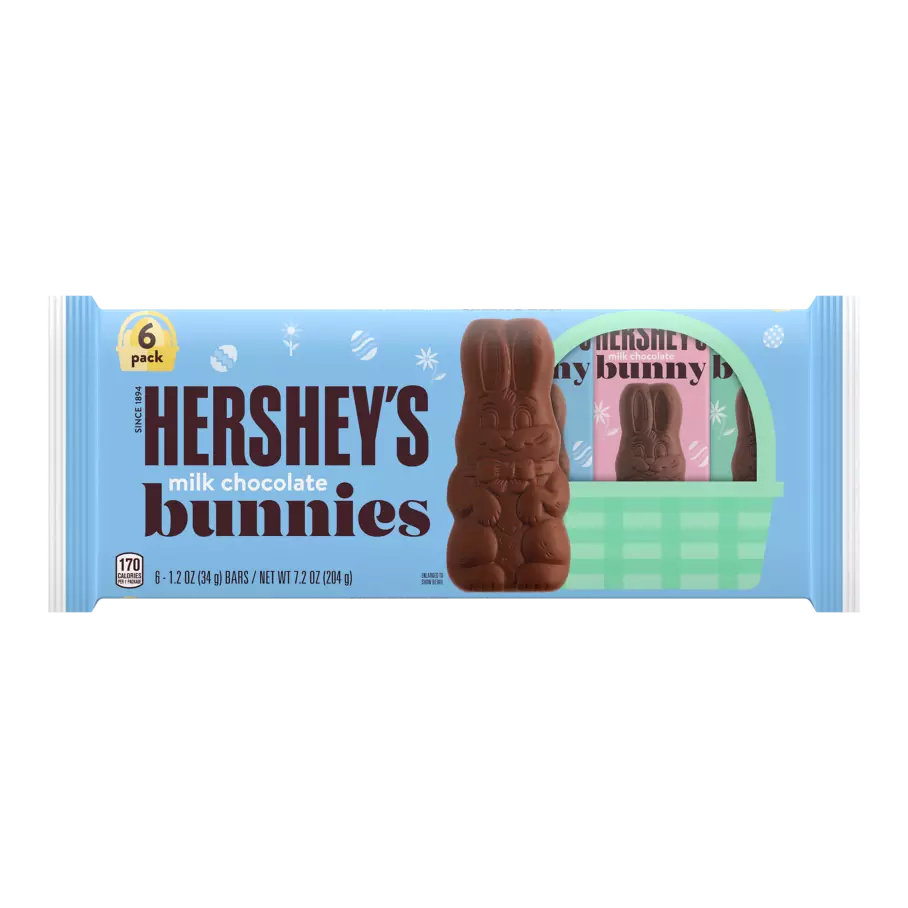 HERSHEY'S Easter Milk Chocolate Bunnies, 1.2 oz, 6 pack - Front of Package
