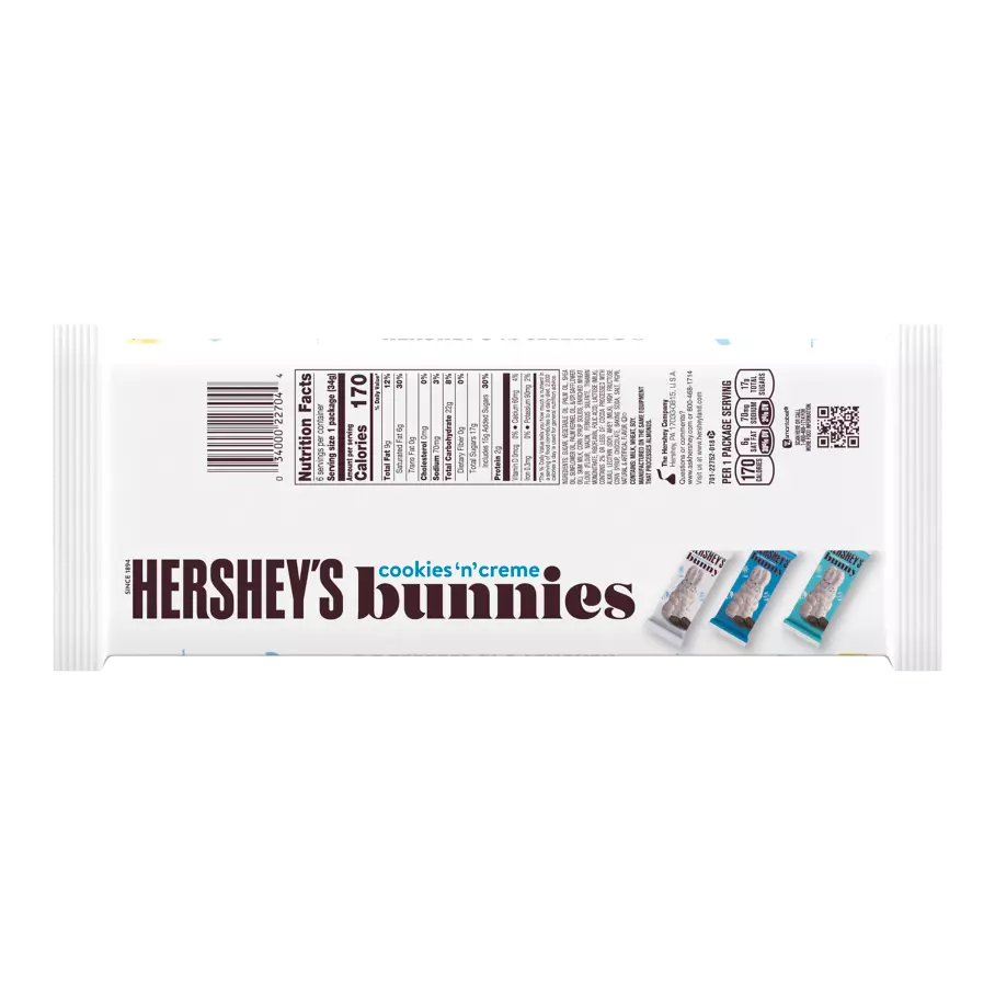 HERSHEY'S COOKIES 'N' CREME Bunnies, 1.2 oz, 6 pack - Back of Package