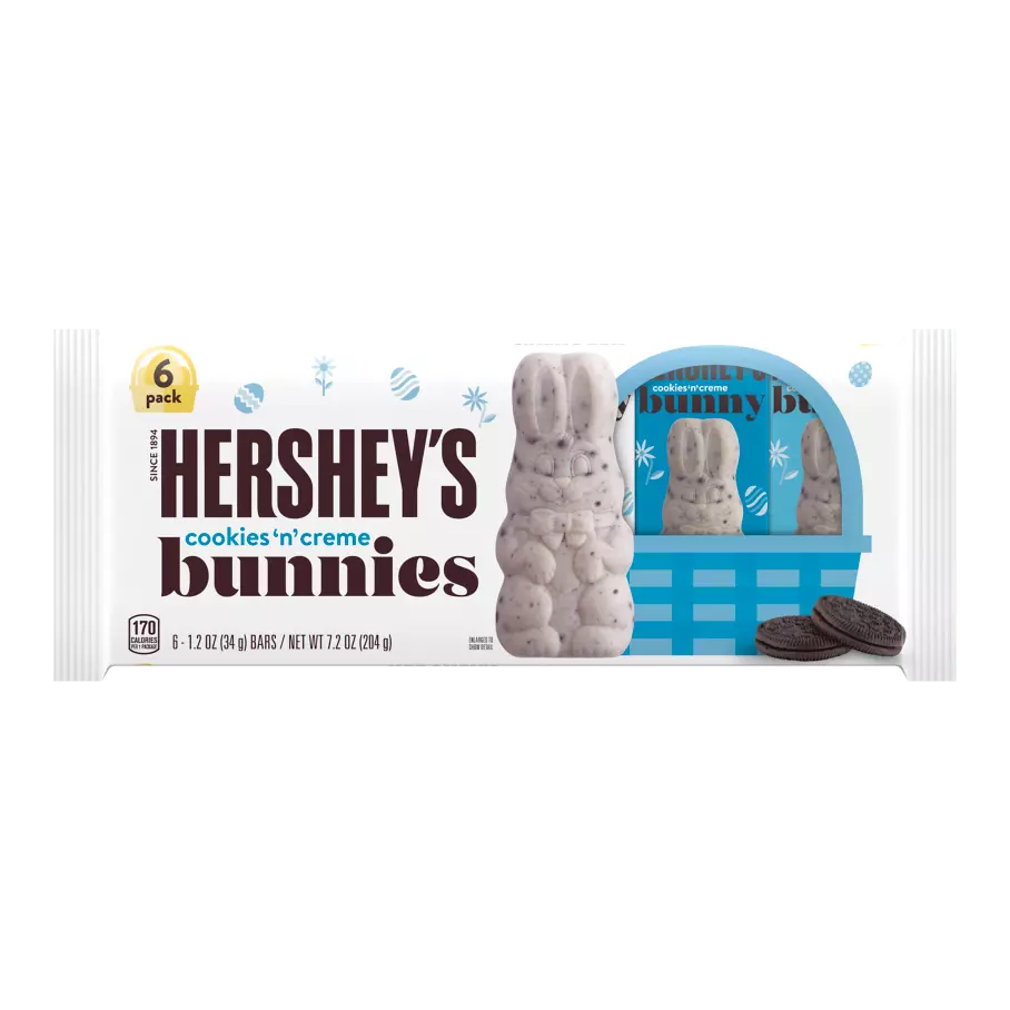 HERSHEY'S COOKIES 'N' CREME Bunnies, 1.2 oz, 6 pack - Front of Package