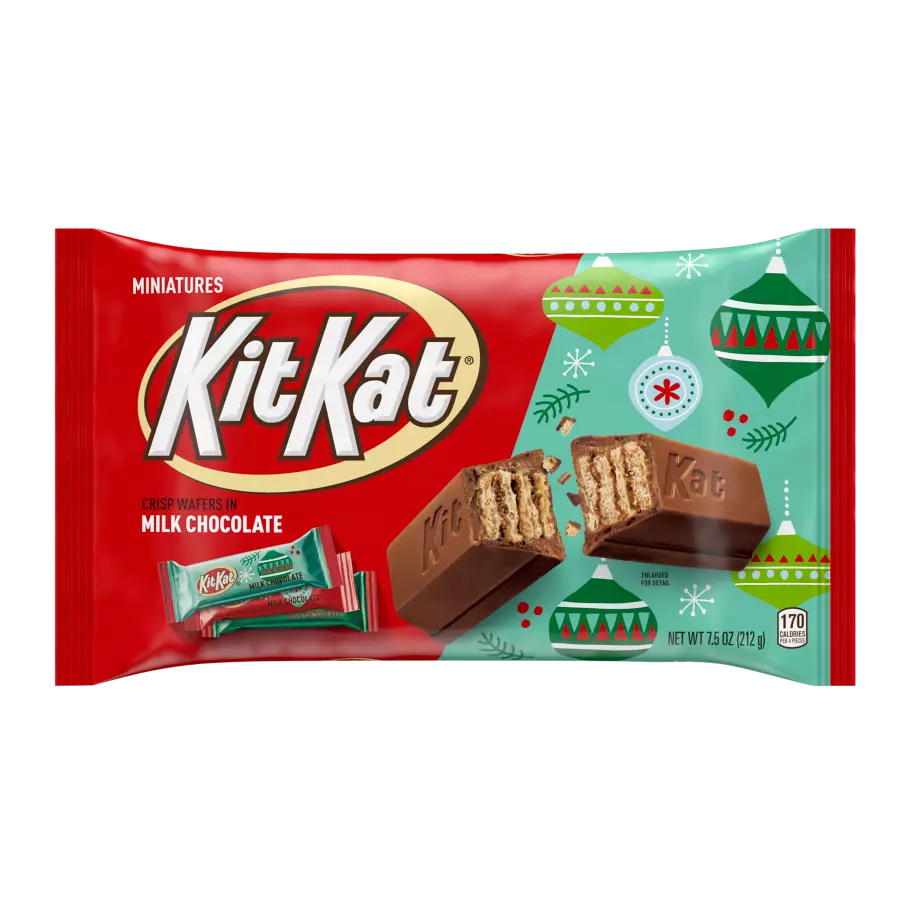 KIT KAT® Holiday Milk Chocolate Miniatures Candy Bars, 7.5 oz bag - Front of Package