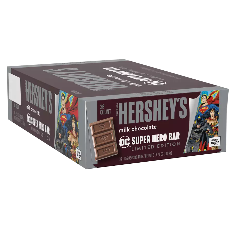 HERSHEY’S Milk Chocolate DC Super Hero Candy Bars, 1.55 oz, 36 count box - Front of Package