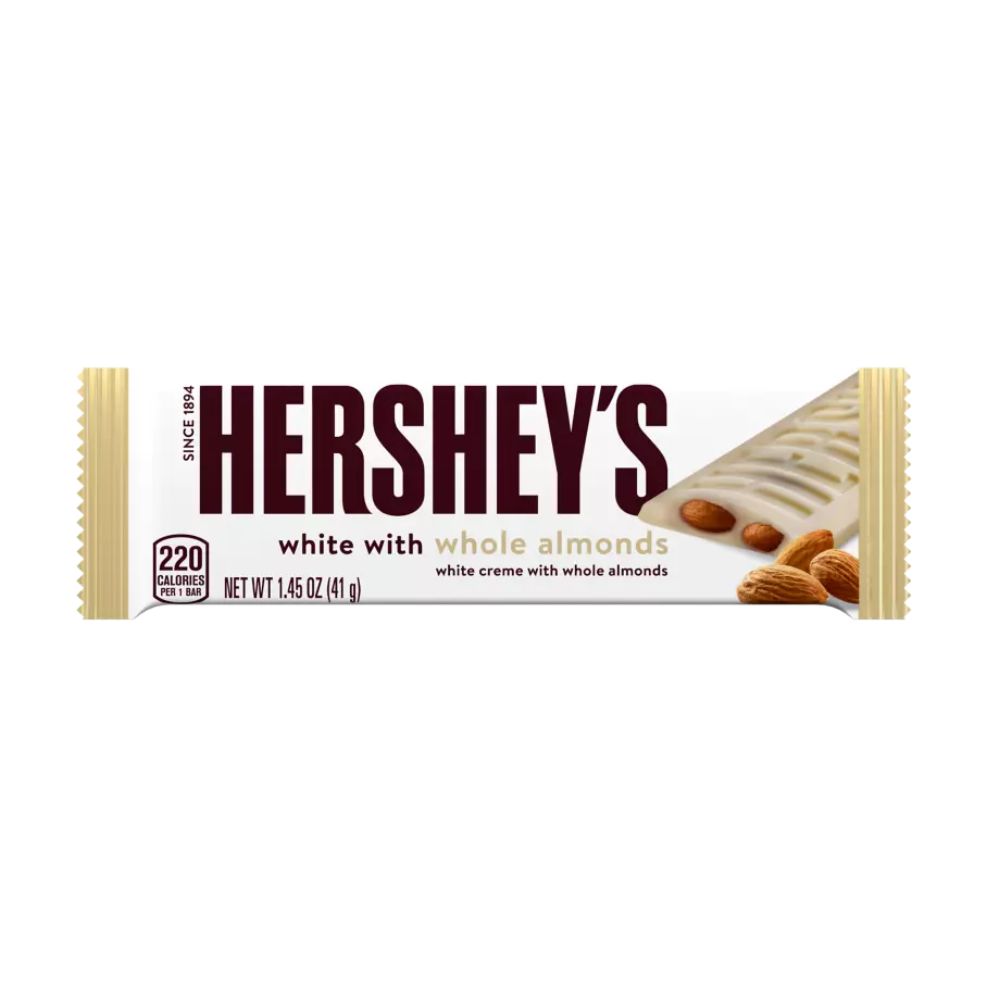 HERSHEY'S White Creme with Almonds Candy Bar, 1.45 oz - Front of Package
