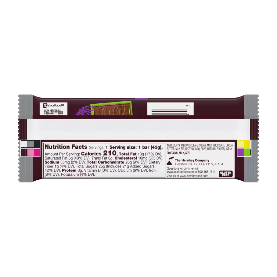 HERSHEY'S Halloween Props Milk Chocolate Candy Bar, 1.55 oz - Back of Package