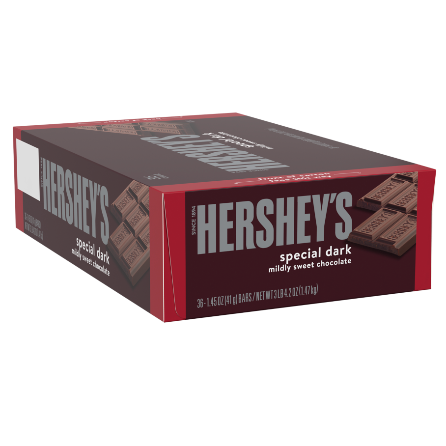 HERSHEY'S SPECIAL DARK Mildly Sweet Chocolate Candy Bars, 52.2 oz box, 36 pack - Front of Package