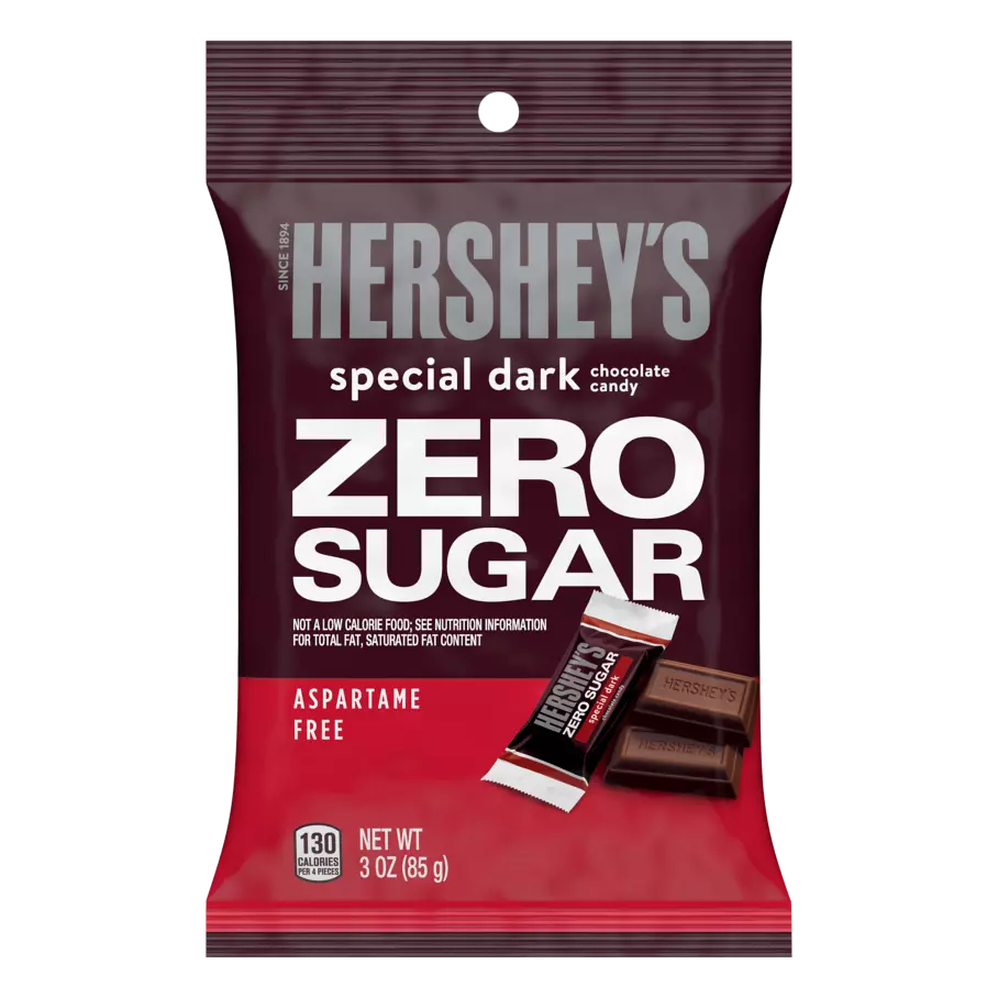 HERSHEY'S SPECIAL DARK Zero Sugar Chocolate Candy, 3 oz bag - Front of Package