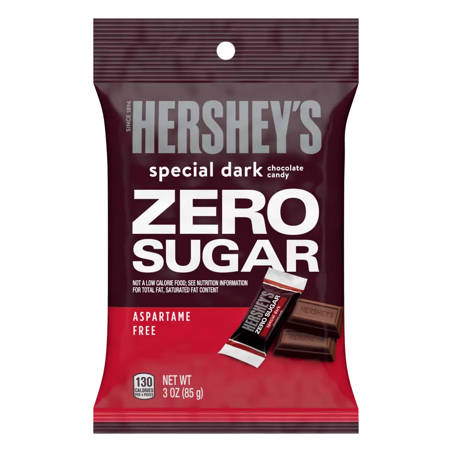 HERSHEY'S SPECIAL DARK Zero Sugar Chocolate Candy Bar, 3 oz bag - Front of Package