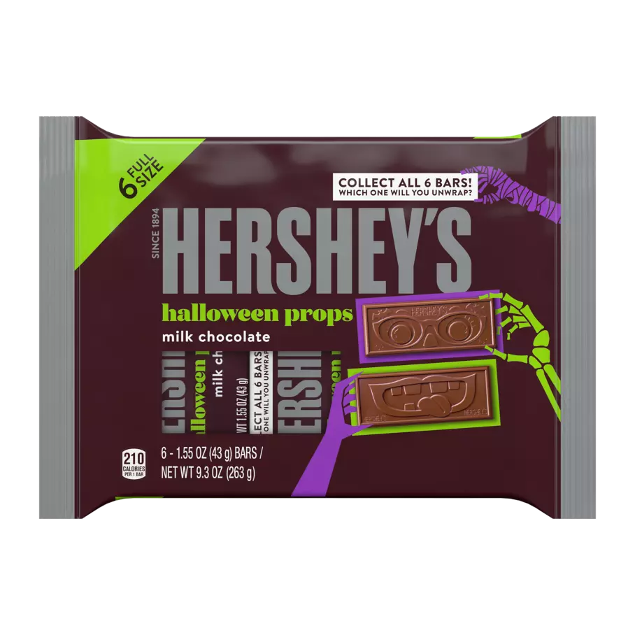 HERSHEY'S Halloween Props Milk Chocolate Candy Bars, 1.55 oz, 6 pack - Front of Package