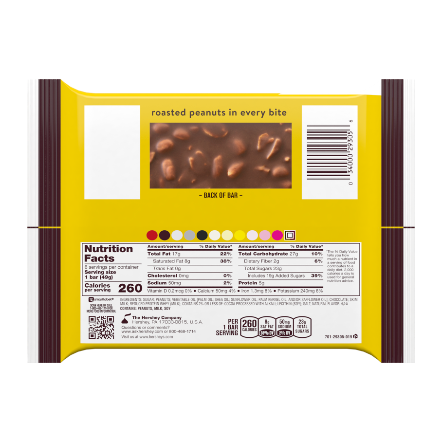 HERSHEY'S MR. GOODBAR Milk Chocolate with Peanuts Candy Bars, 1.75 oz, 6 pack - Back of Package