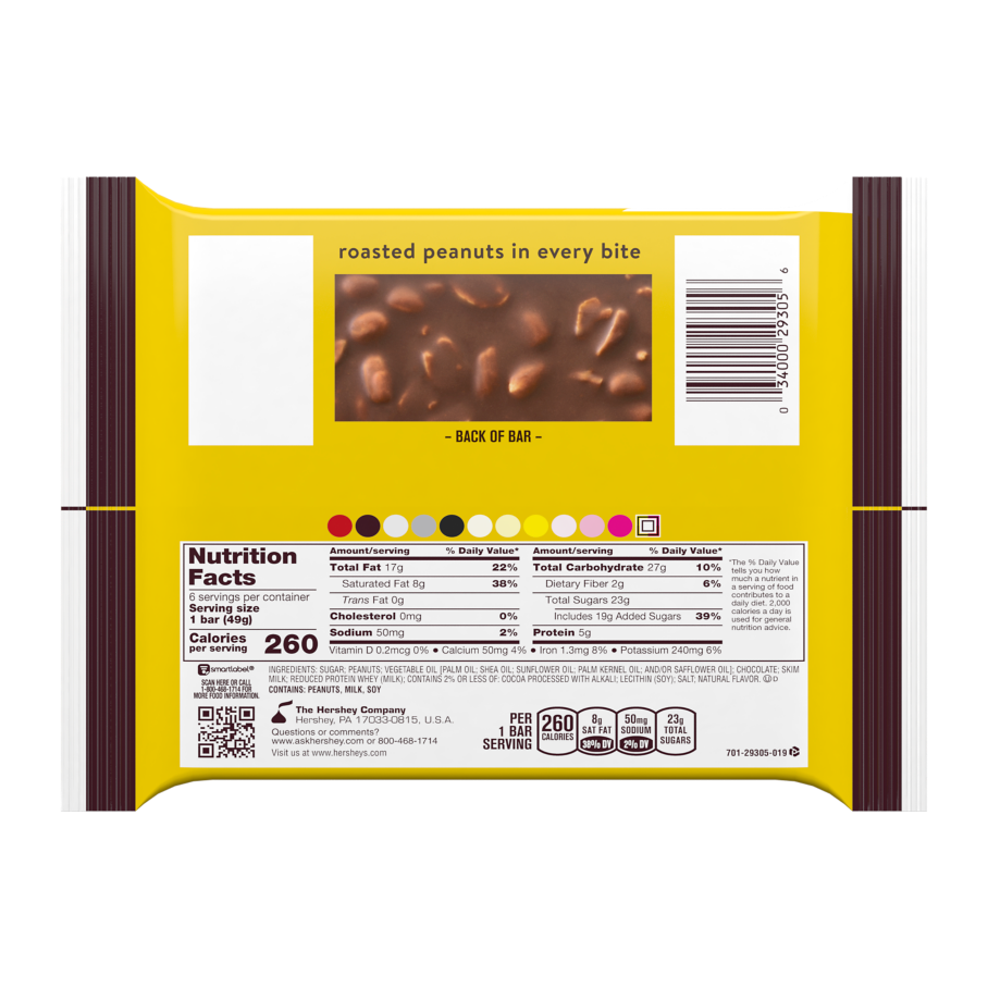 HERSHEY'S MR. GOODBAR Chocolate with Peanuts Candy Bars, 1.75 oz, 6 pack - Back of Package