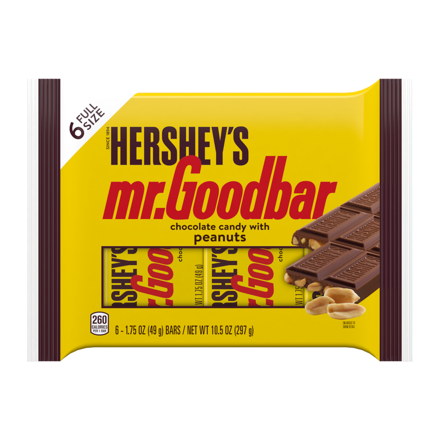 HERSHEY'S MR. GOODBAR Milk Chocolate with Peanuts Candy Bars, 1.75 oz, 6 pack - Front of Package