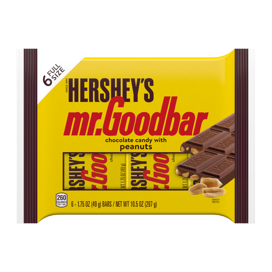 HERSHEY'S MR. GOODBAR Chocolate with Peanuts Candy Bars, 1.75 oz, 6 pack - Front of Package