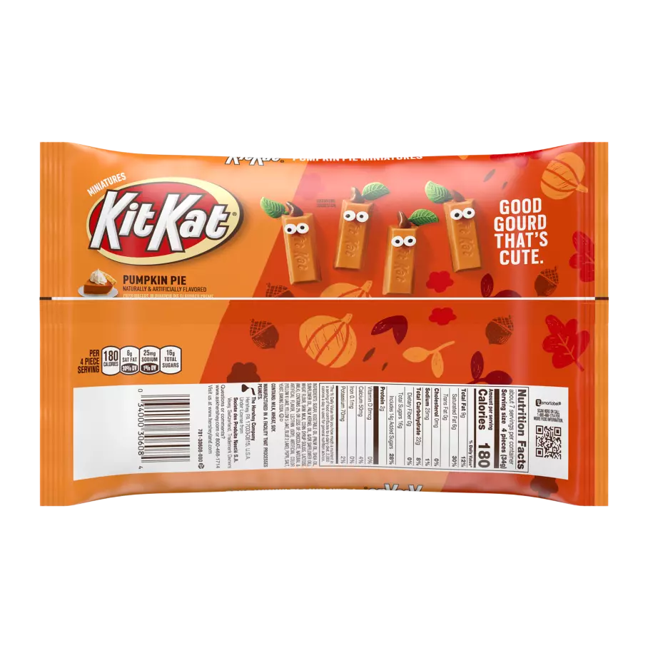 KIT KAT® Pumpkin Pie Miniatures Candy Bars, 8.4 oz bag - Back of Package