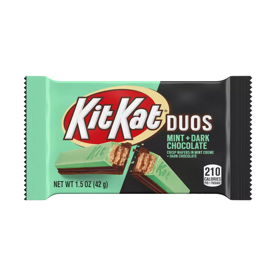 KIT KAT® DUOS Mint and Dark Chocolate Candy Bar, 1.5 oz - Front of Package