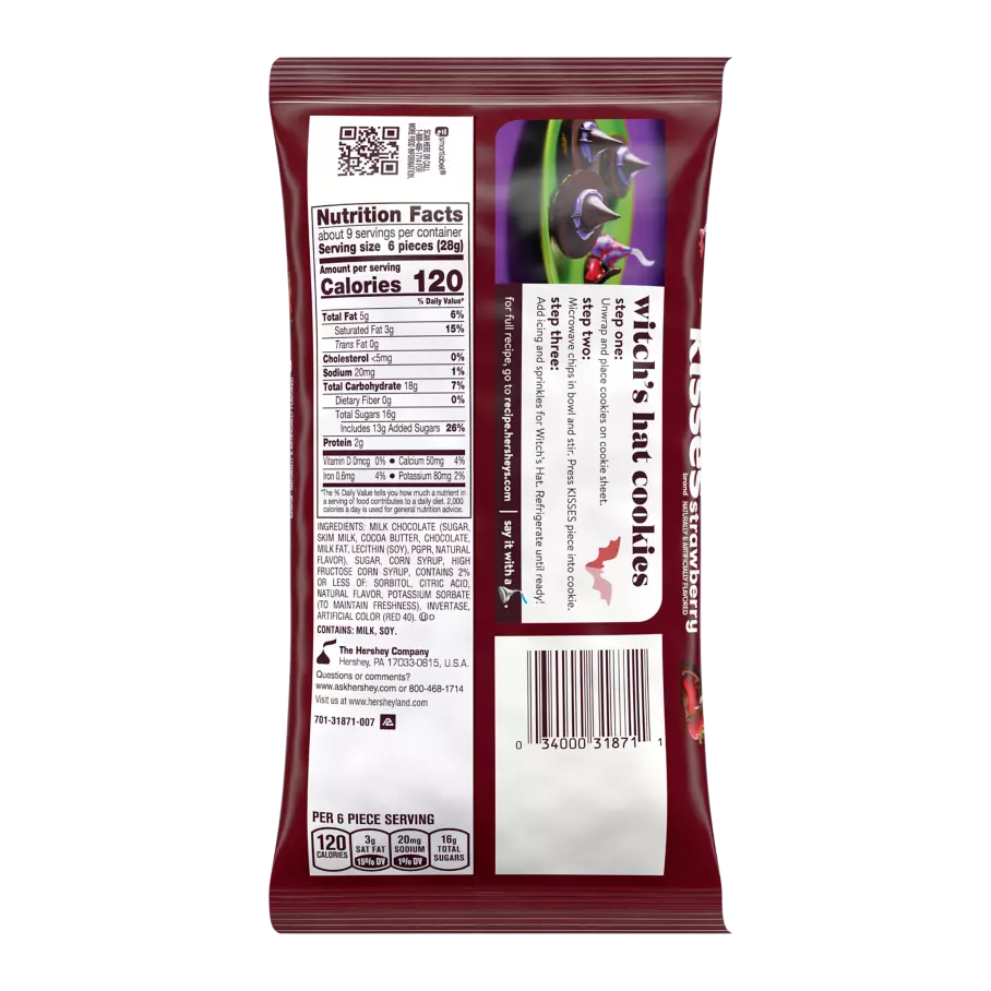 HERSHEY'S KISSES Dracula Strawberry Candy, 9 oz bag - Back of Package