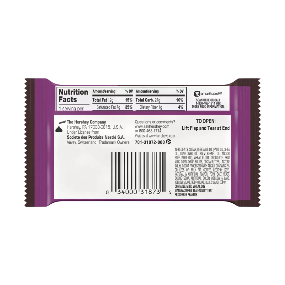 KIT KAT® DUOS Mocha and Chocolate Candy Bar, 1.5 oz - Back of Package