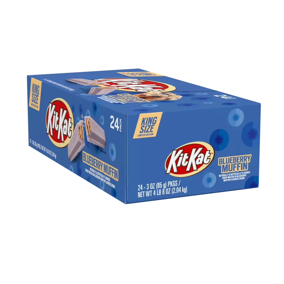 KIT KAT® Blueberry Muffin King Size Candy Bars, 3 oz, 24 count box - Front of Package