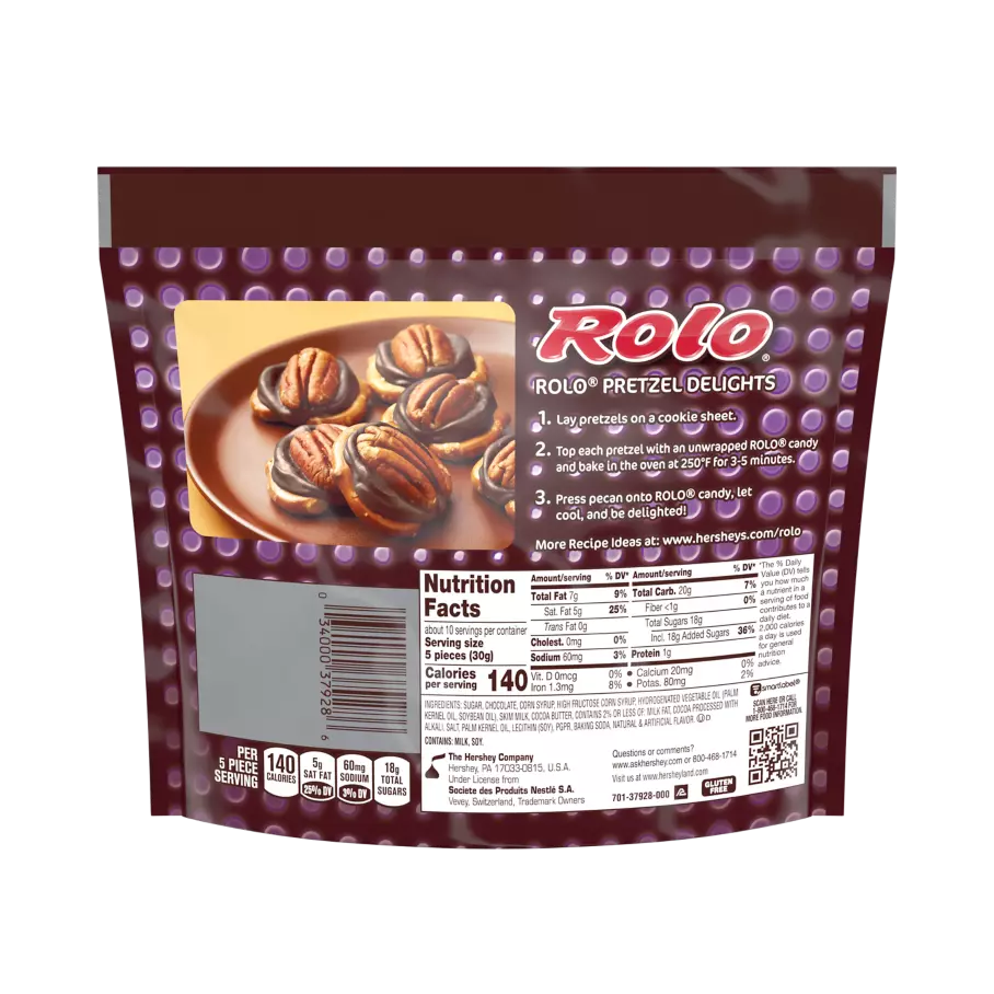 ROLO® Dark Salted Caramel in Rich Dark Chocolate Candy, 10.1 oz bag - Back of Package