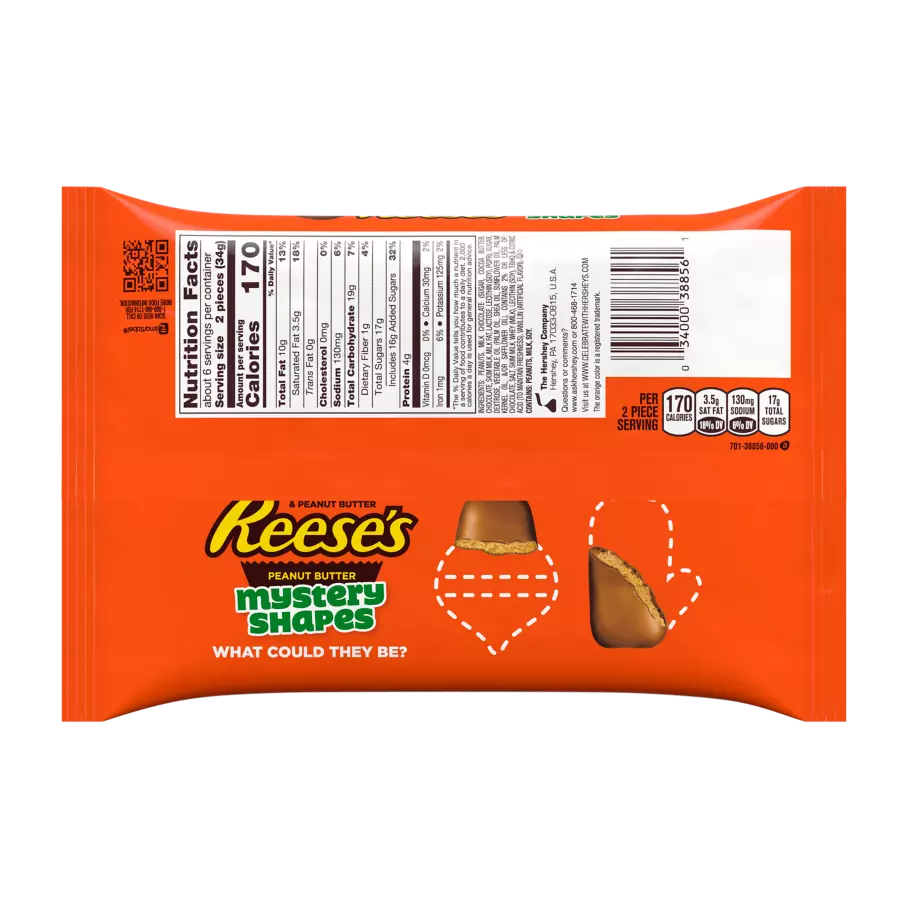 REESE'S Holiday Milk Chocolate Peanut Butter Mystery Shapes, 7.2 oz bag - Back of Package