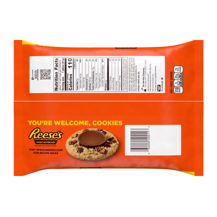 REESE'S Milk Chocolate Snack Size Peanut Butter Cups, 10.5 oz bag - Back of Package
