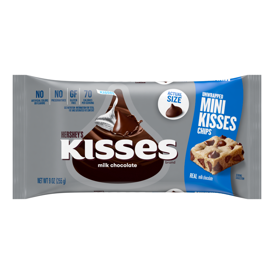 HERSHEY'S MINI KISSES Milk Chocolate Chips, 9 oz bag - Front of Package