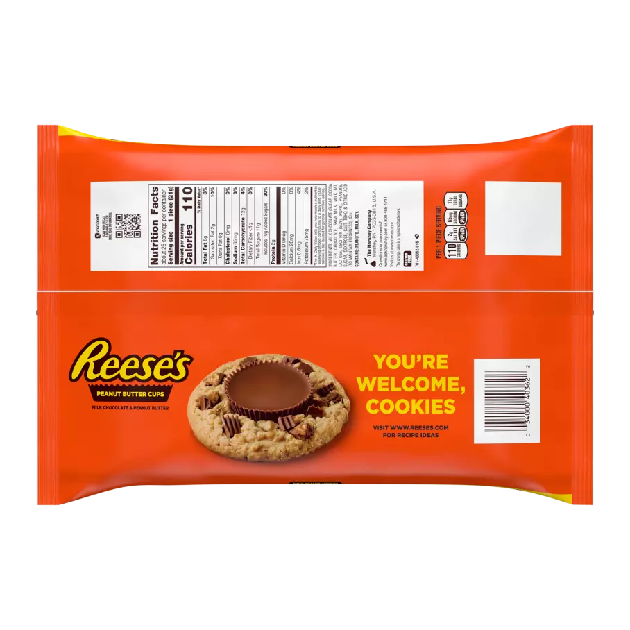 REESE'S Milk Chocolate Snack Size Peanut Butter Cups, 19.5 oz jumbo bag - Back of Package