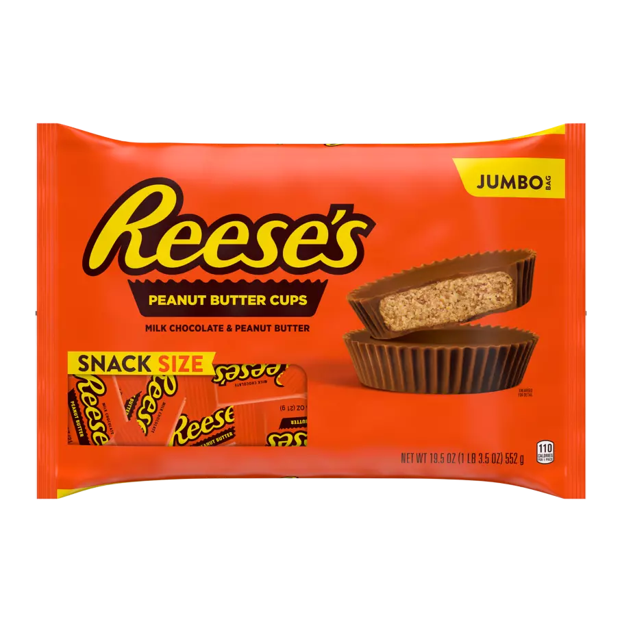 REESE'S Milk Chocolate Snack Size Peanut Butter Cups, 19.5 oz jumbo bag