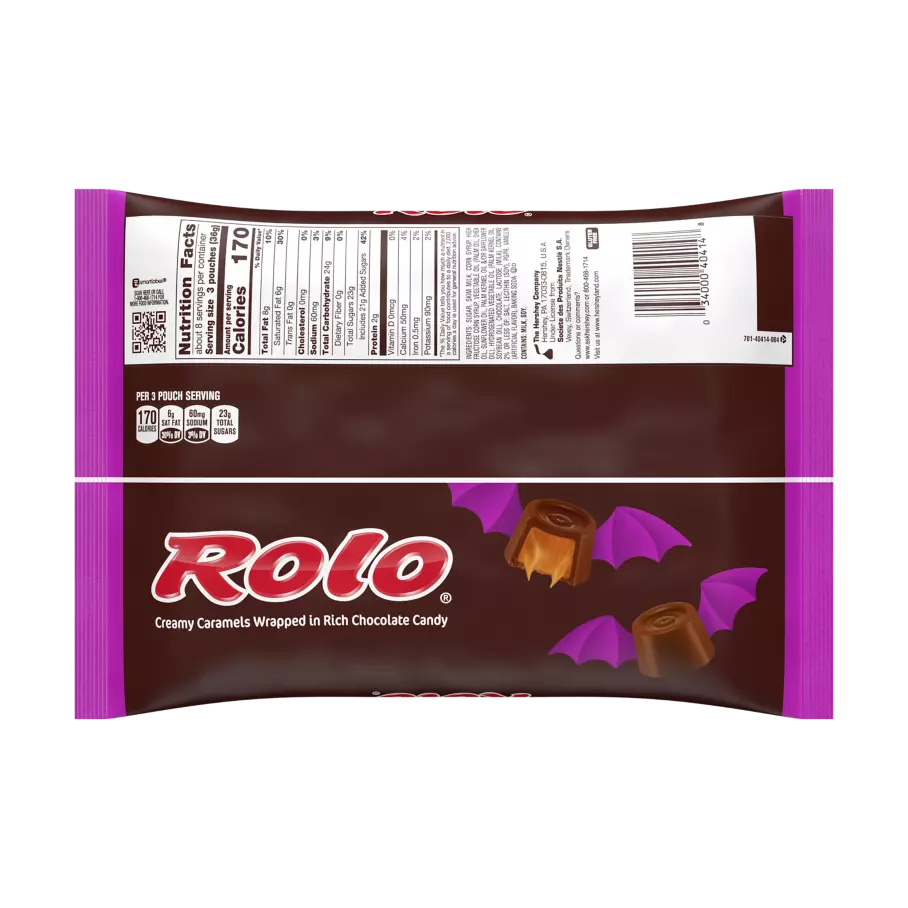 ROLO® Halloween Creamy Caramels in Rich Chocolate Snack Size Candy, 10 oz bag - Back of Package