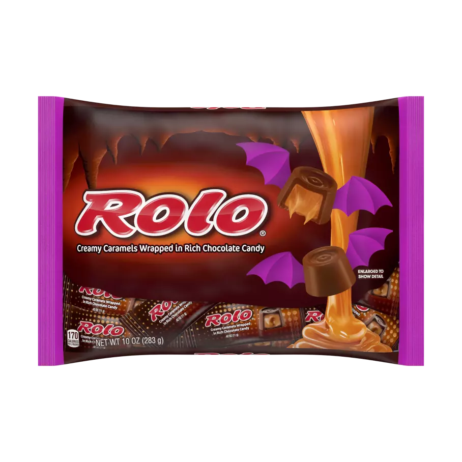ROLO® Halloween Creamy Caramels in Rich Chocolate Snack Size Candy, 10 oz bag - Front of Package