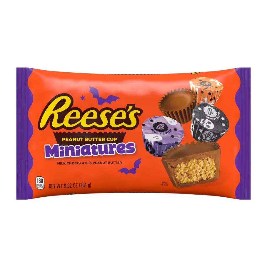 REESE'S Halloween Milk Chocolate Miniatures Peanut Butter Cups, 9.92 oz bag - Front of Package