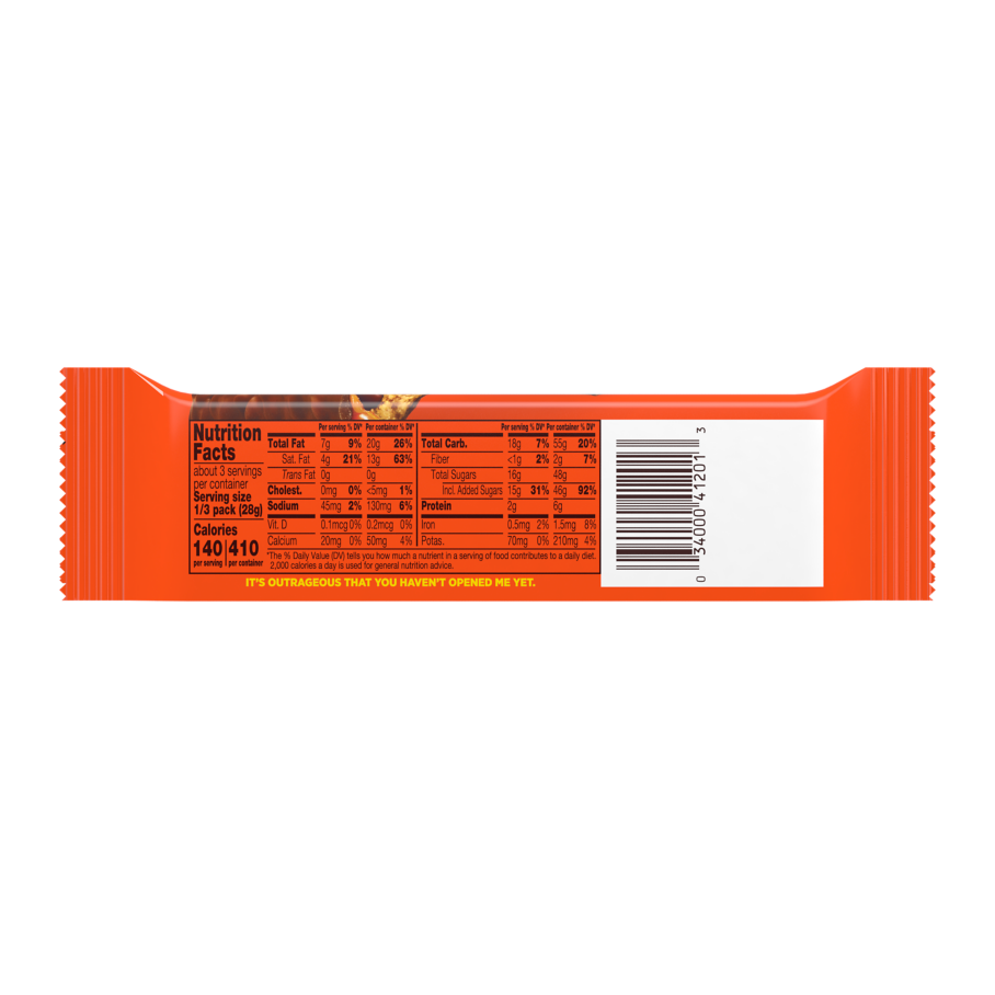 REESE'S OUTRAGEOUS! Milk Chocolate Peanut Butter King Size Candy Bar, 2.95 oz - Back of Package