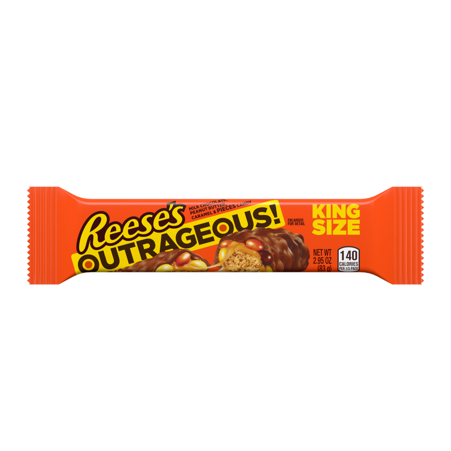 REESE'S OUTRAGEOUS! Milk Chocolate Peanut Butter King Size Candy Bar, 2.95 oz - Front of Package