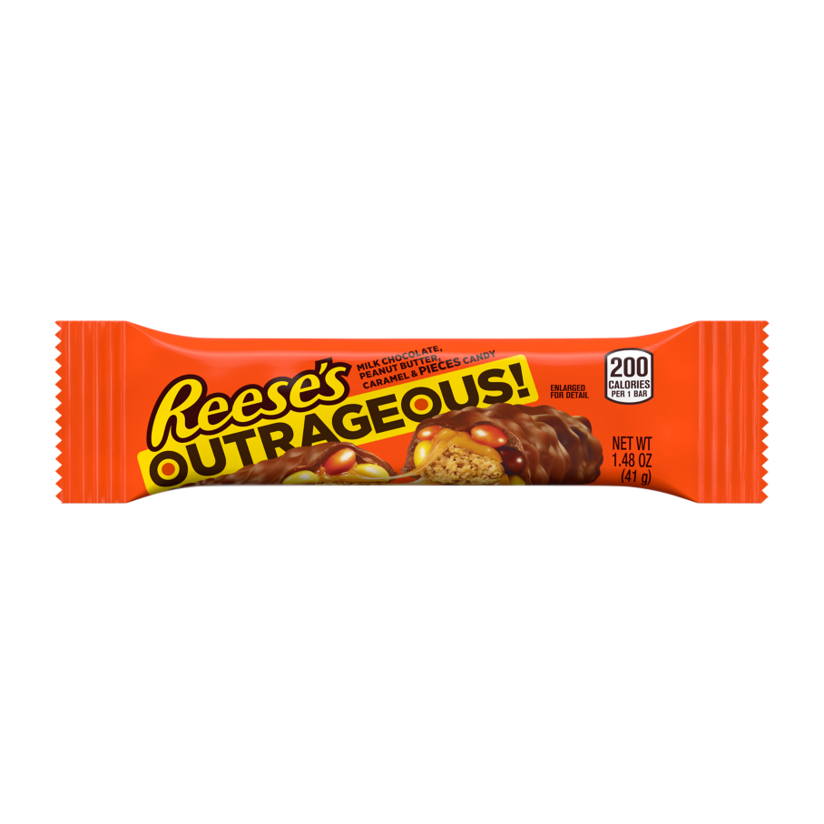 REESE'S OUTRAGEOUS! Milk Chocolate Peanut Butter Candy Bar, 1.48 oz - Front of Package
