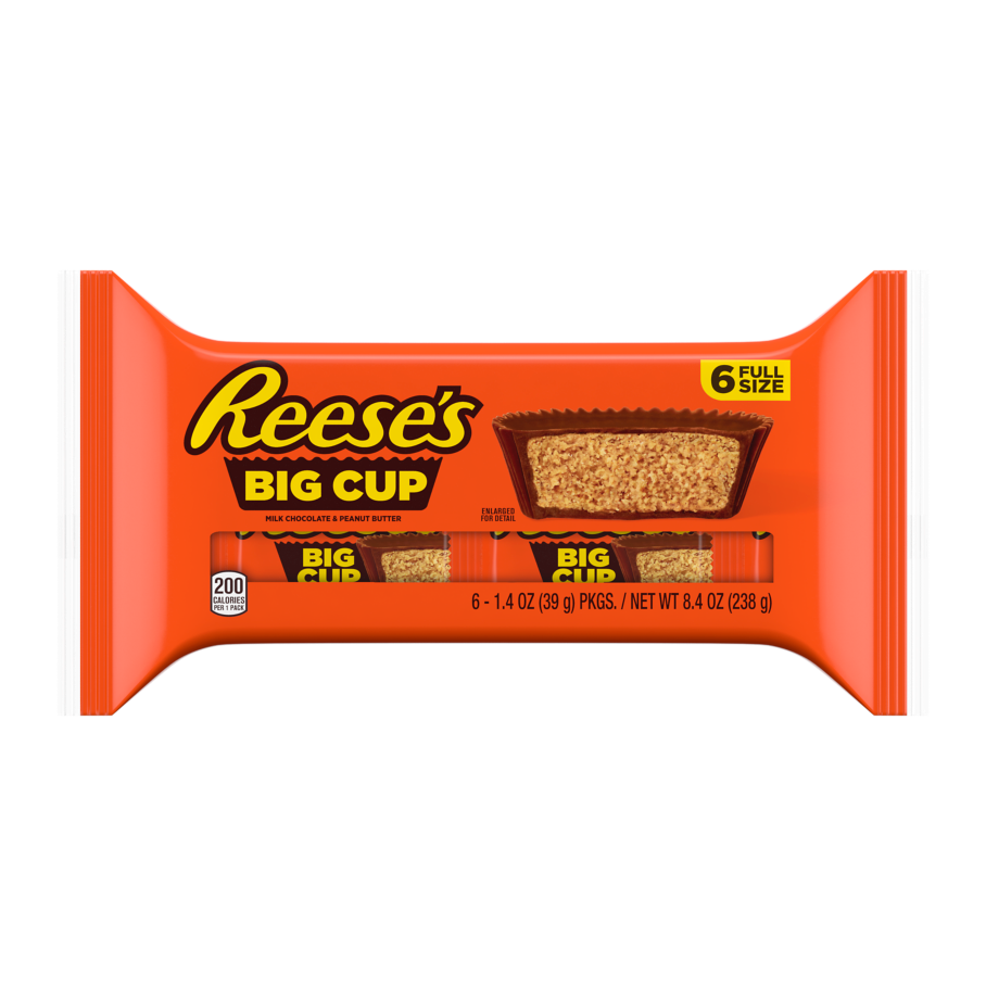 REESE'S Big Cup Milk Chocolate Peanut Butter Cups, 8.4 oz, 6 pack - Front of Package