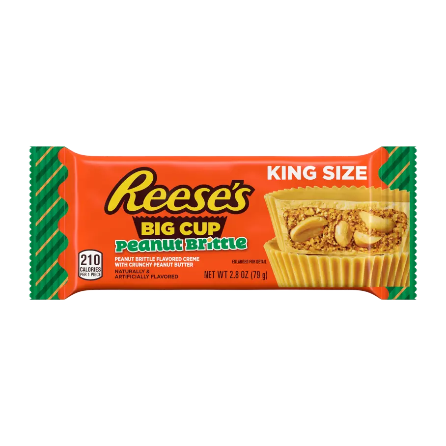 REESE'S Big Cup Holiday Peanut Brittle King Size Peanut Butter Cups, 2.8 oz - Front of Package
