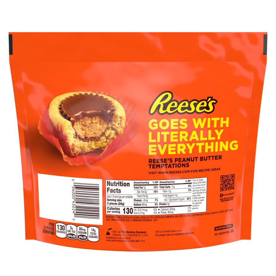 REESE'S Miniatures Milk Chocolate Peanut Butter Cups, 17.6 oz bag - Back of Package