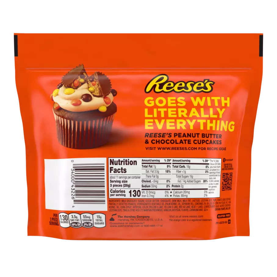 REESE'S STUFFED WITH PIECES Miniatures Milk Chocolate Peanut Butter Cups, 10.2 oz bag - Back of Package