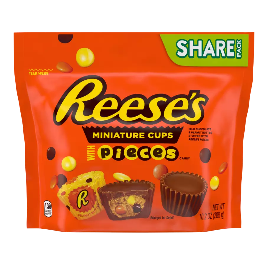 REESE'S STUFFED WITH PIECES Miniatures Milk Chocolate Peanut Butter Cups, 10.2 oz bag - Front of Package