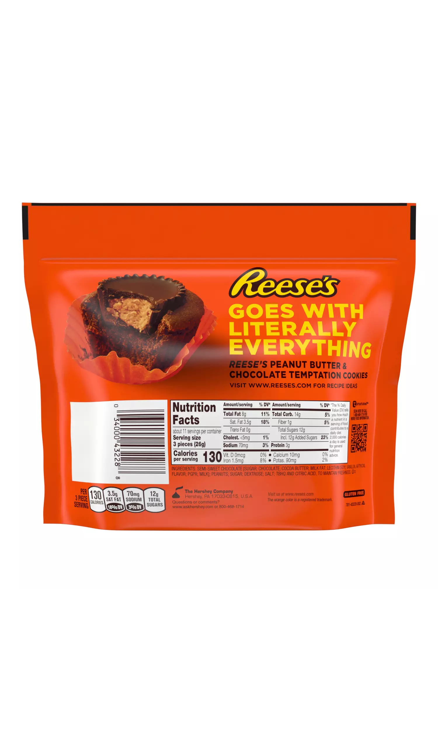 REESE'S Miniatures Dark Chocolate Peanut Butter Cups, 10.2 oz bag - Back of Package