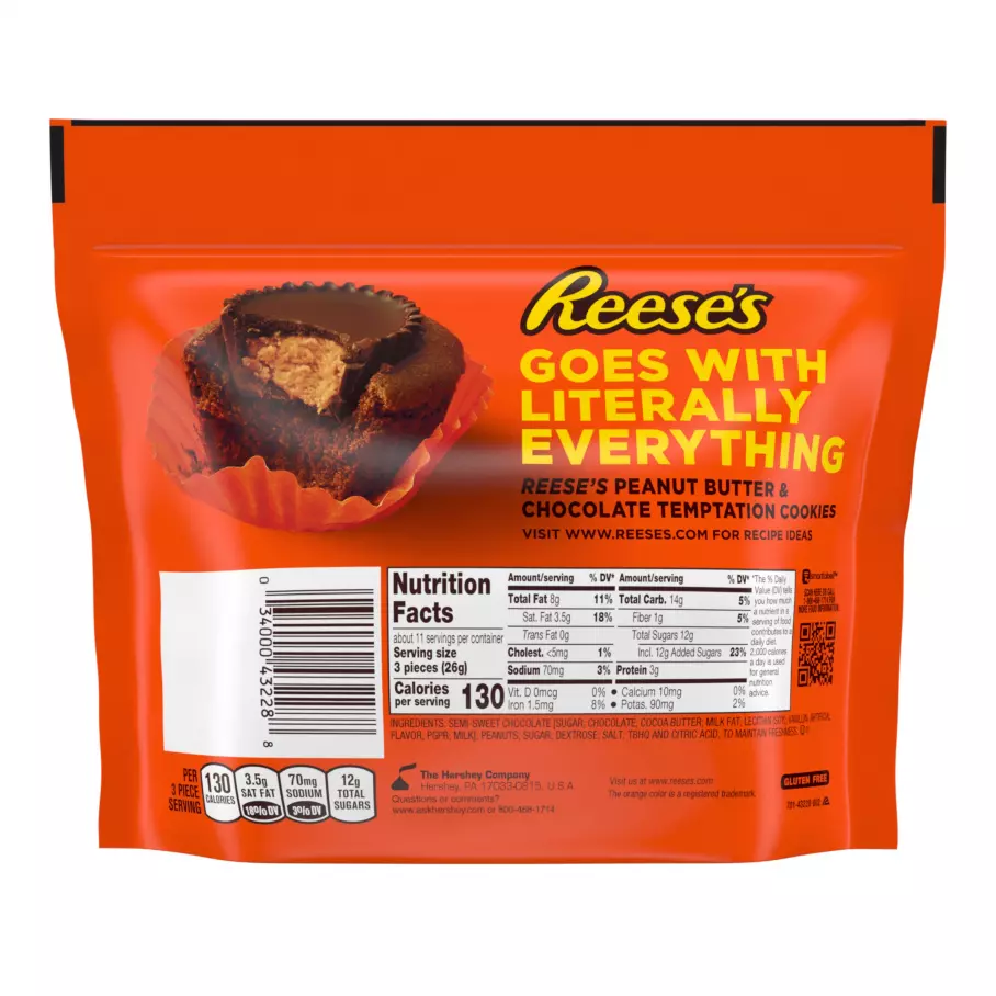 REESE'S Miniatures Dark Chocolate Peanut Butter Cups, 10.2 oz bag - Back of Package
