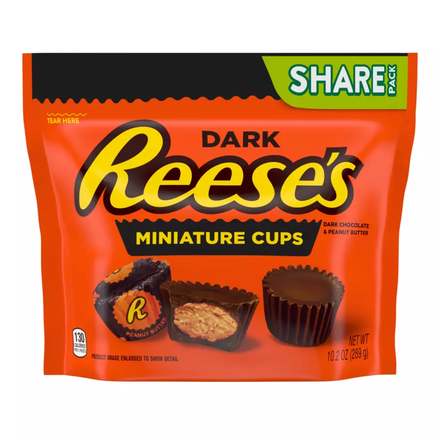 REESE'S Miniatures Dark Chocolate Peanut Butter Cups, 10.2 oz bag - Front of Package