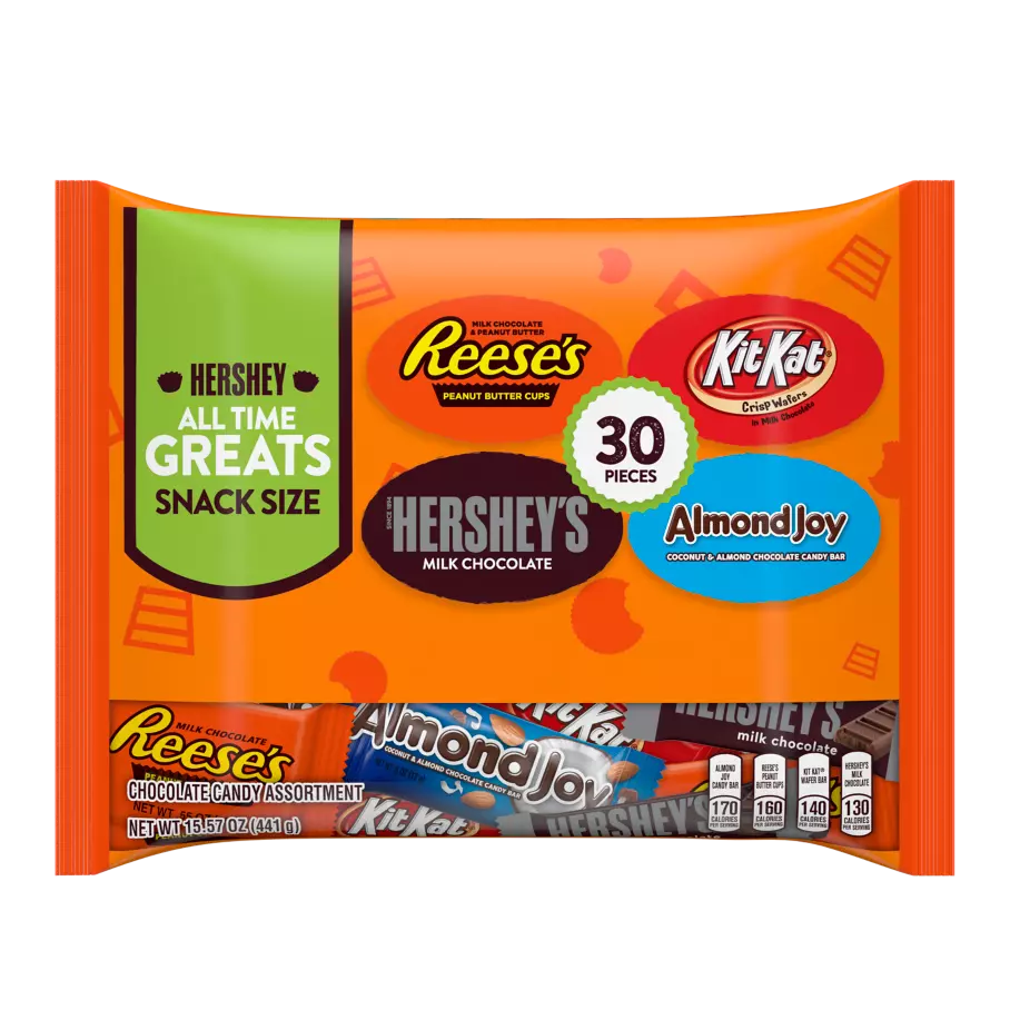 Hershey All Time Greats Snack Size Assortment, 15.57 oz bag, 30 pieces - Front of Package