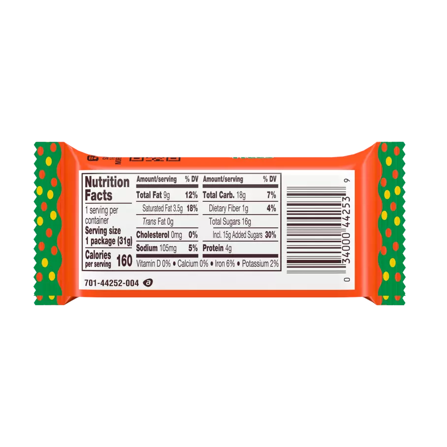 REESE'S STUFFED WITH PIECES Milk Chocolate Peanut Butter Trees, 1.1 oz - Back of Package