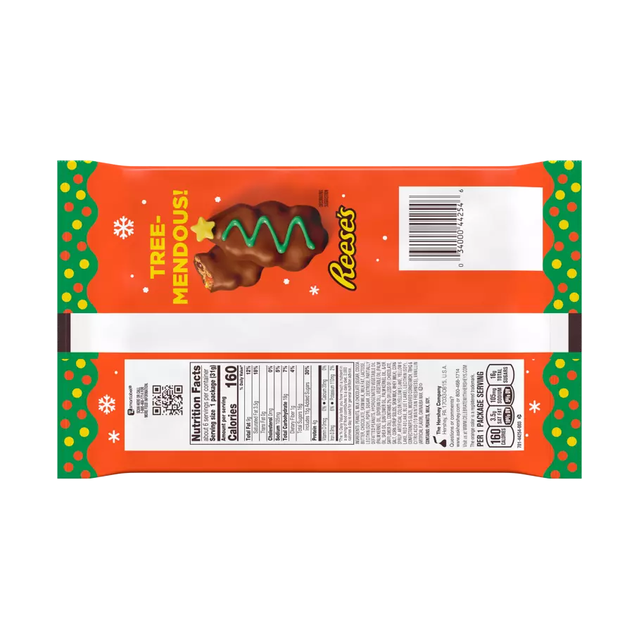 REESE'S STUFFED WITH PIECES Milk Chocolate Peanut Butter Trees, 1.1 oz, 6 pack - Back of Package