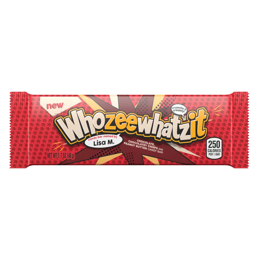 WHOZEEWHATZIT Chocolate Candy Bar, 1.7 oz - Front of Package