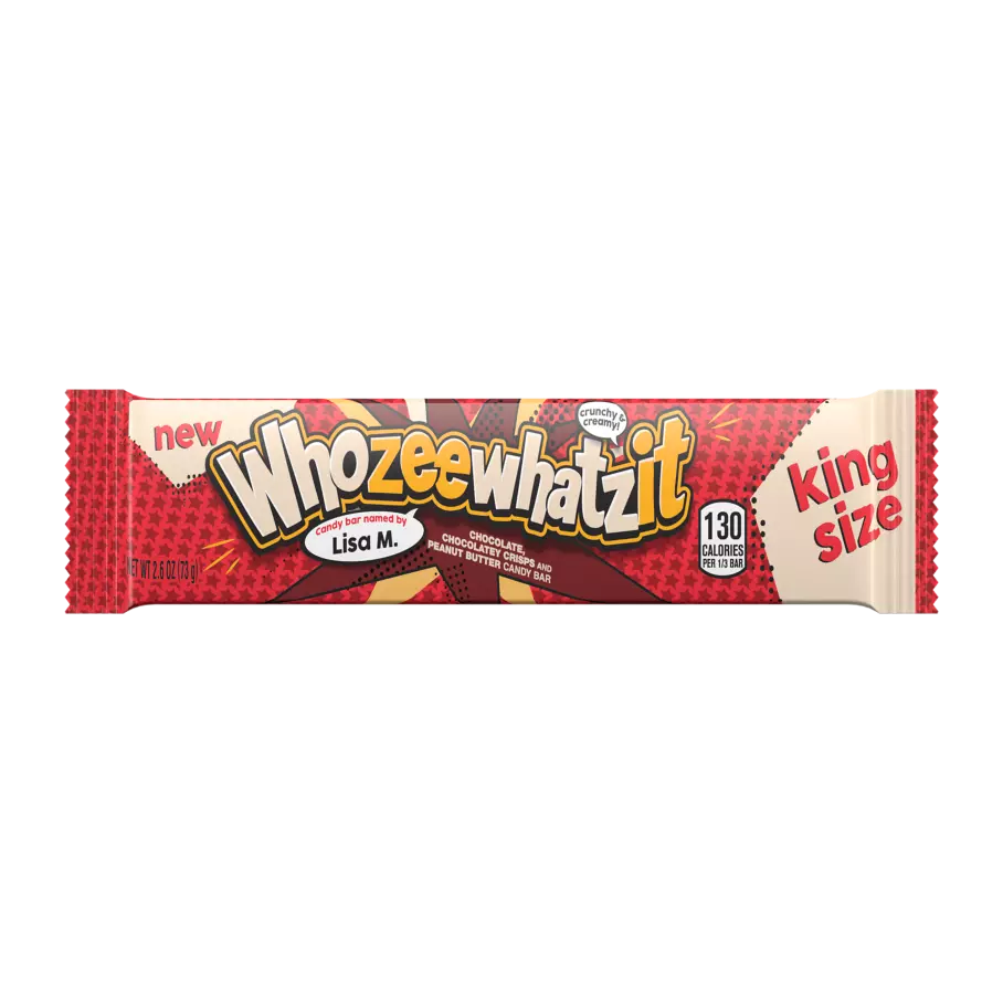 WHOZEEWHATZIT Chocolate King Size Candy Bar, 2.6 oz - Front of Package