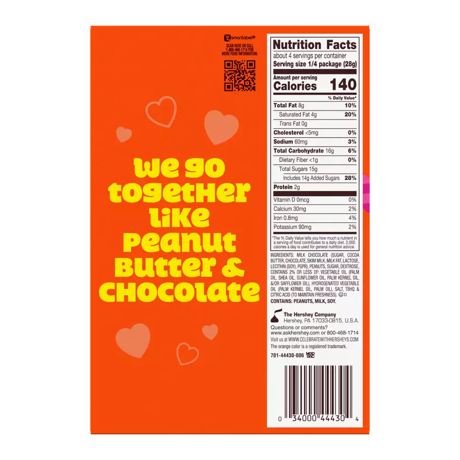 REESE'S Milk Chocolate Peanut Butter Creme Rose, 3.9 oz box - Back of Package