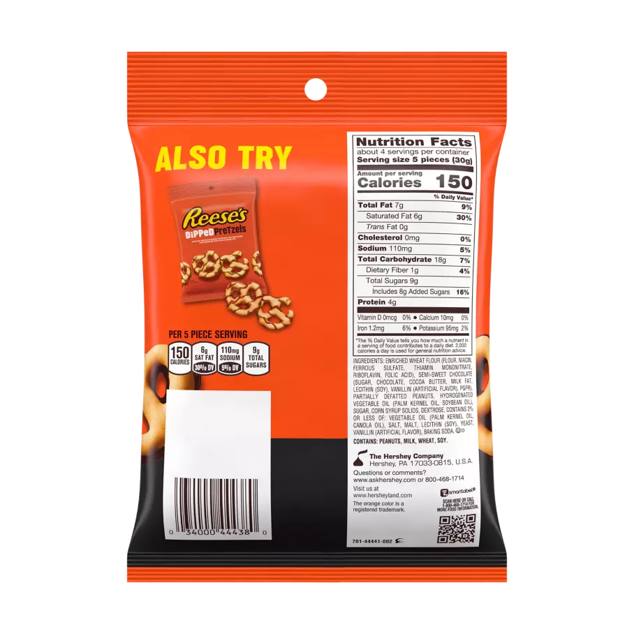REESE'S Dipped Pretzels Dark Chocolate Snack, 4.25 oz bag - Back of Package
