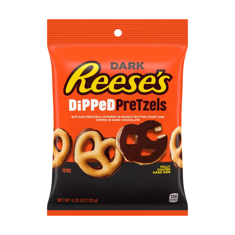 REESE'S Dipped Pretzels Dark Chocolate Snack, 4.25 oz bag - Front of Package