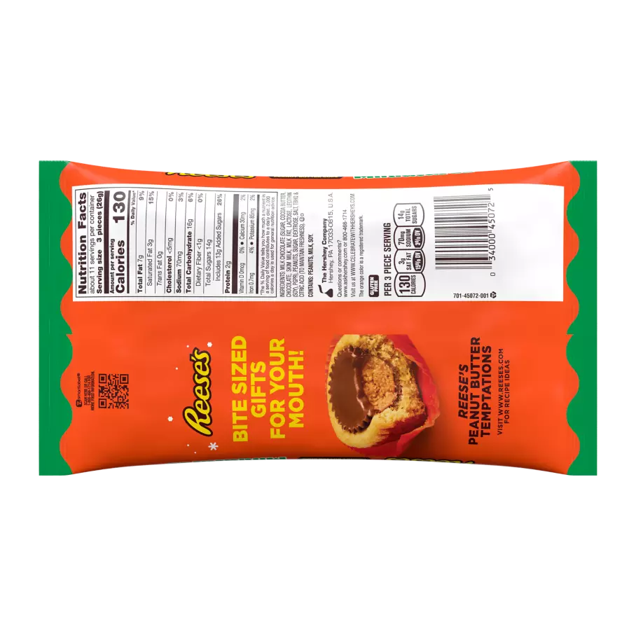 REESE'S Holiday Milk Chocolate Miniatures Peanut Butter Cups, 9.9 oz bag - Back of Package